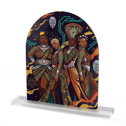 Afrofuturist Queens Acrylic Dome Table Sign — Decorative Desk Art