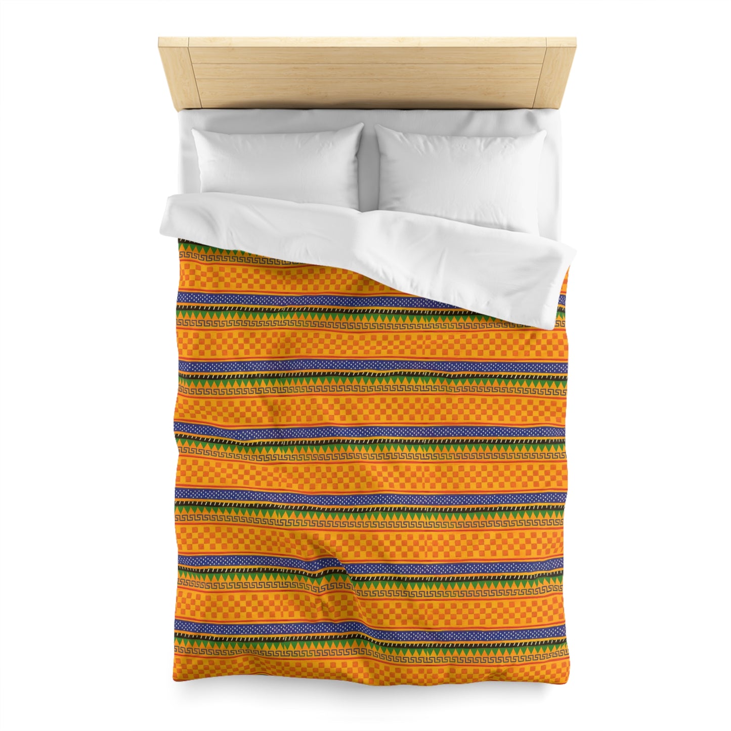 Striped Tribal Pattern Duvet Cover — Boho Orange Microfiber Bedding