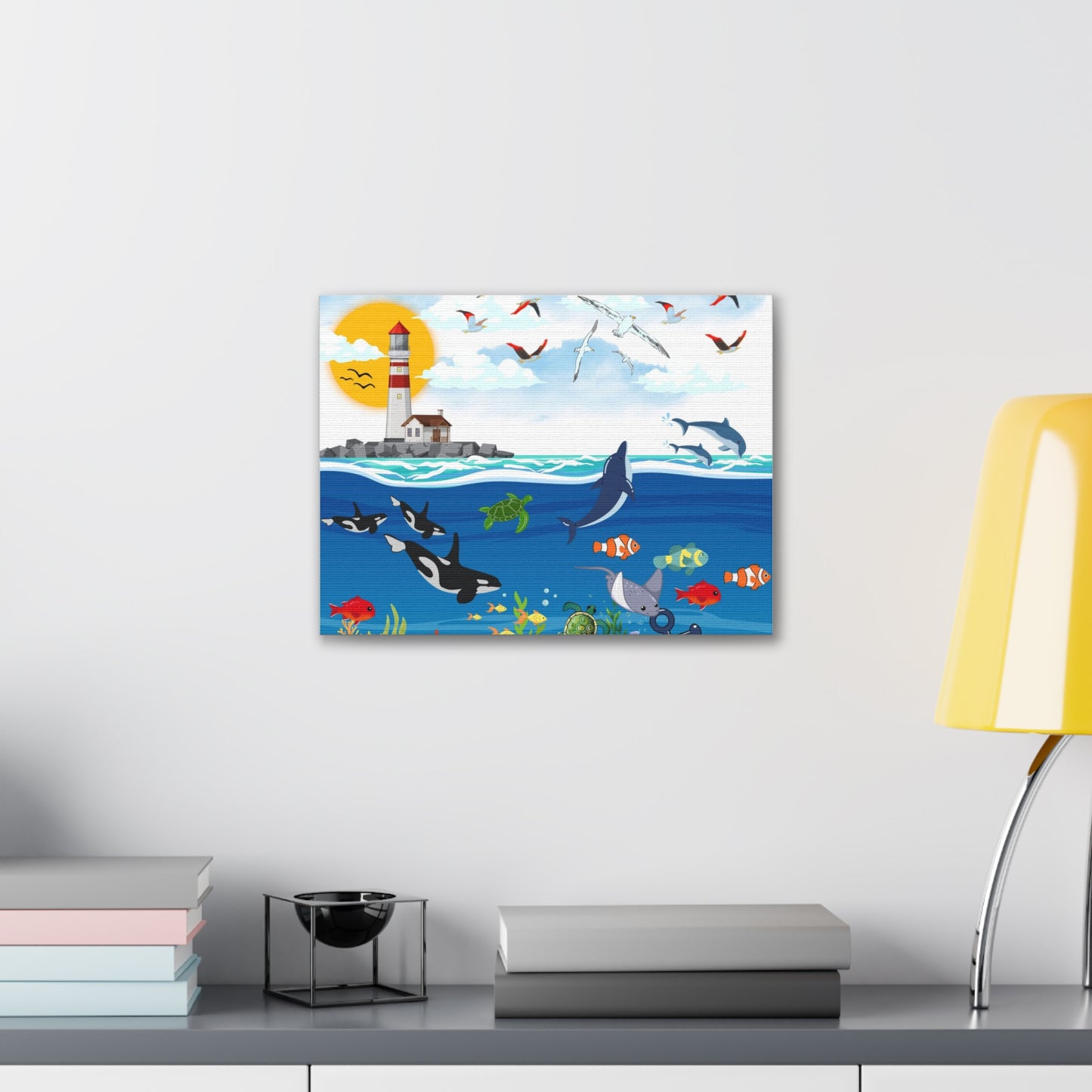 Ocean Symphony Canvas Gallery Wraps, Aquatic Wall Art, Orca Dolphin Decor