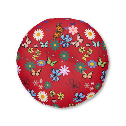 Floral Tufted Floor Pillow - Round Cushion for Cozy Decor