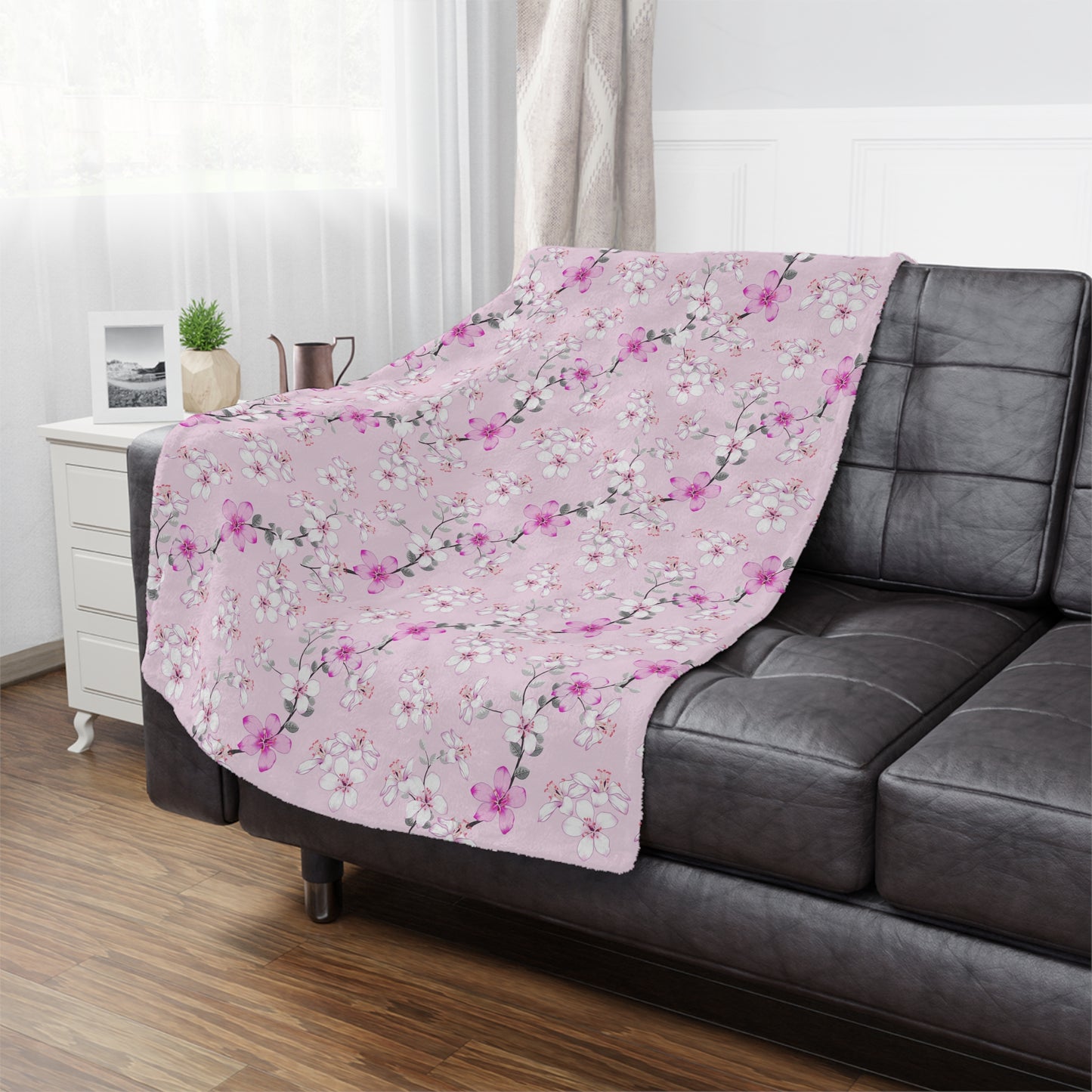 Floral Pink Cherry Blossom Minky Blanket