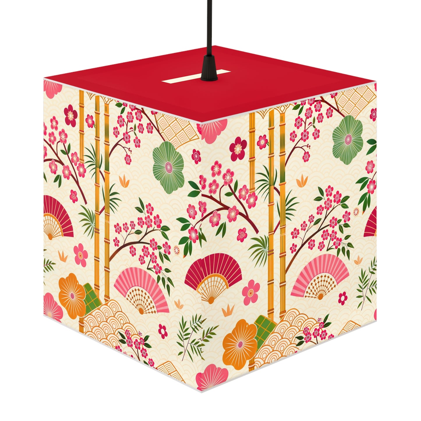 Japanese Floral Cube Lamp — Sakura Fans & Bamboo Light Cube