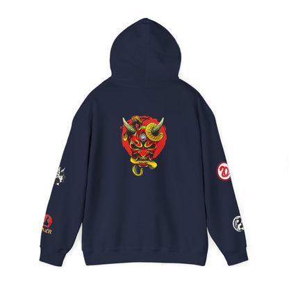 Samurai Menpo Art Hoodie, Japanese Ninja Graphic Unisex Sweatshirt, Warrior Theme Pullover