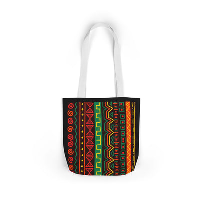Afrocentric Pattern Canvas Tote — Colorful Tribal Stripe Beach & Market Bag