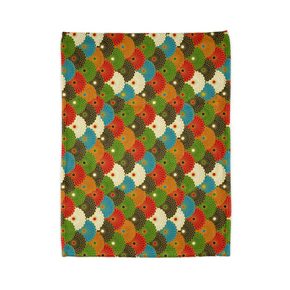 Retro Fan Pattern Polyester Blanket — Colorful Geometric Throw for Living Room & Gift