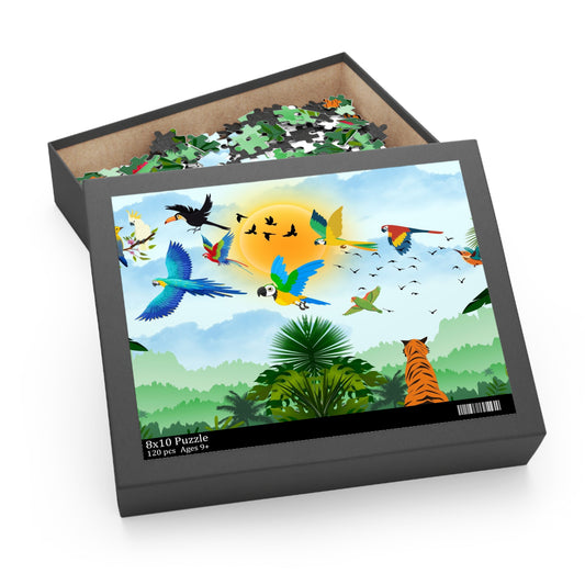 Vibrant Jungle Wildlife Puzzle - 120/252/500-Piece Tropical Scene
