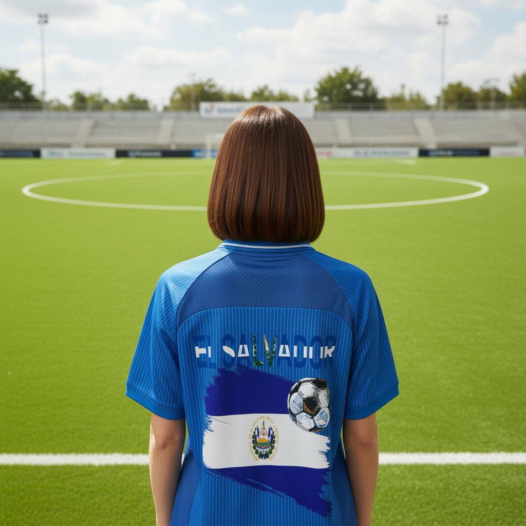 El Salvador Flag Themed Striped V-Neck Soccer Unisex Jersey