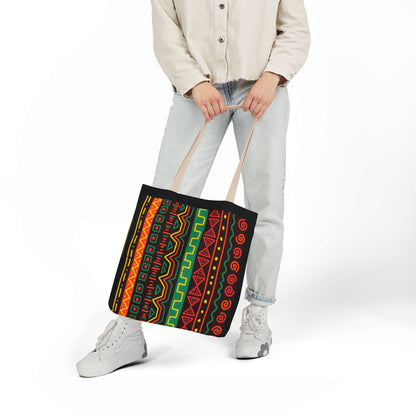 Afrocentric Pattern Canvas Tote — Colorful Tribal Stripe Beach & Market Bag