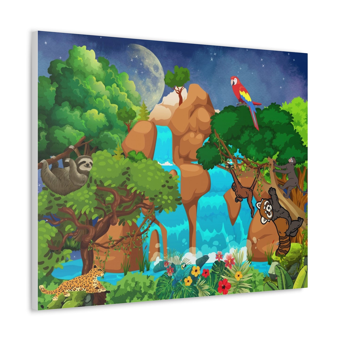 Canvas Gallery Wraps, Jungle Animals Cheetah Monkeys Wall Art, Kids Decor