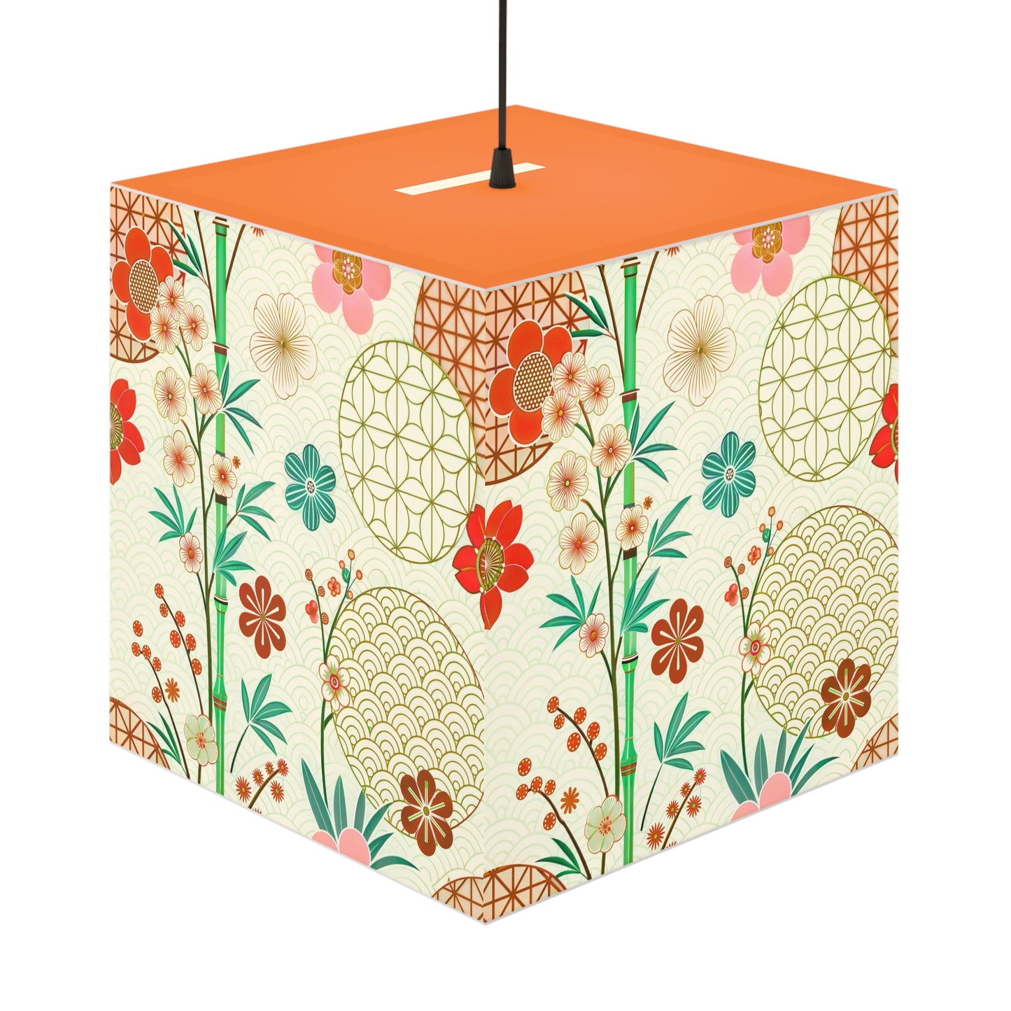 Japanese Floral Cube Lamp — Vintage Sakura Pattern Light Cube
