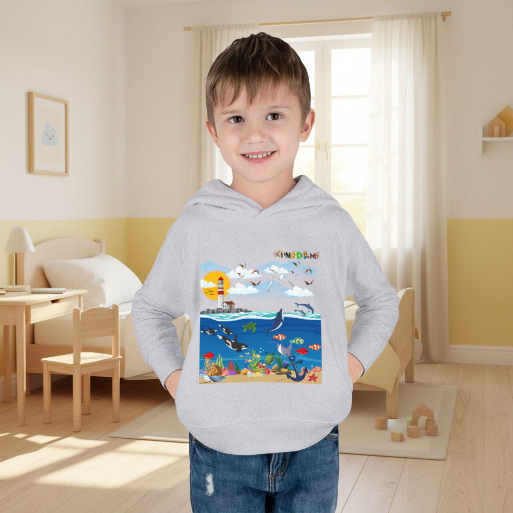 Ocean Friends Toddler Pullover Fleece Hoodie, Aquatic Theme Sweatshirt for Kids Printify