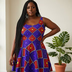 African Wax Print Skater Dress — Bold Purple & Red Geometric Pattern Printify