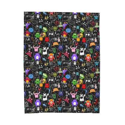 Whimsical Monsters Velveteen Plush Blanket, Soft Fleece Throw, Cozy Bedspread