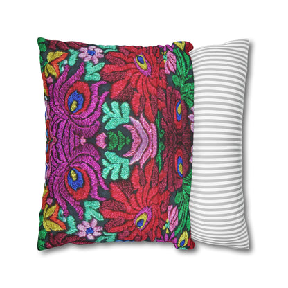 Faux Suede Pillow - Vibrant Floral Boho Square Throw Pillowcase