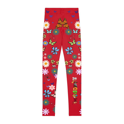 Colorful Floral Youth Leggings - Butterflies & Flowers Design