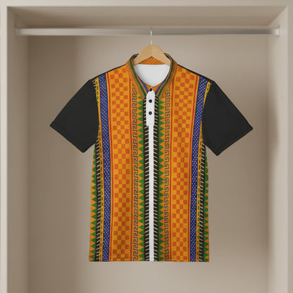 African Kente Stripe Polo Shirt — Vibrant Cultural Print Golf Polo