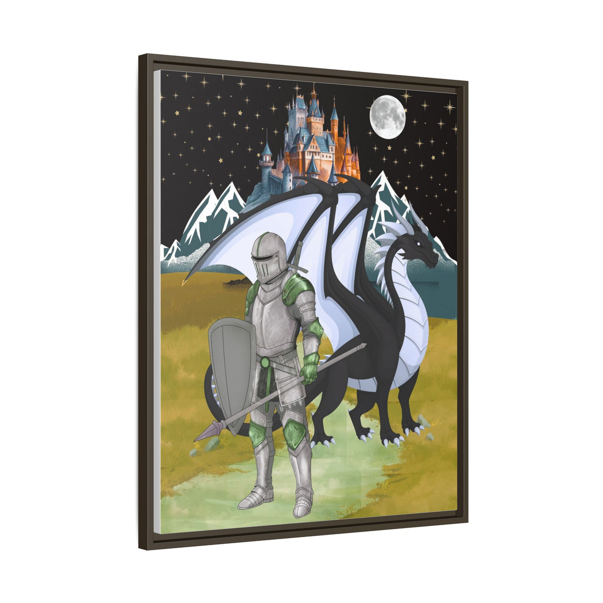 Framed Matte Canvas - Knight and Dragon Fantasy Art Printify