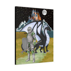 Medieval Knight & Dragon Castle Night Matte Stretched Canvas Printify