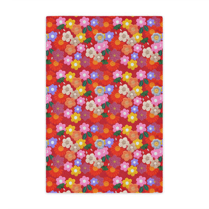 Floral Fiesta Minky Blanket — Bright Retro Flower Pattern, Cozy Throw for Living Room & Kids
