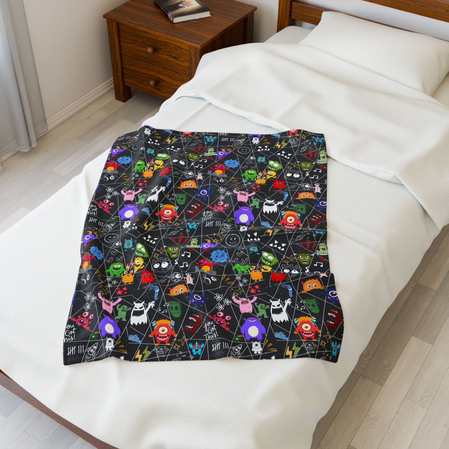 Whimsical Monsters Velveteen Plush Blanket, Soft Fleece Throw, Cozy Bedspread