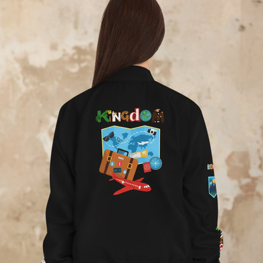 Explorer Themed Graphic Women's Bomber Jacket - Travel Enthusiast Vacation Mode