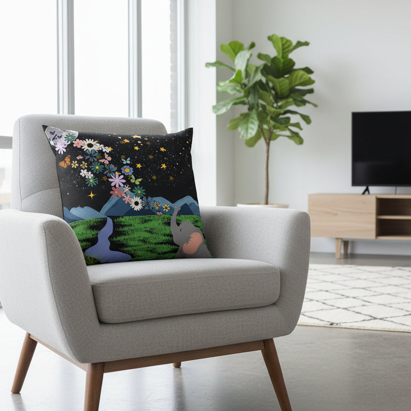 Elephant Dreamscape Cushion - A Cozy Decor for Nature Lovers Printify