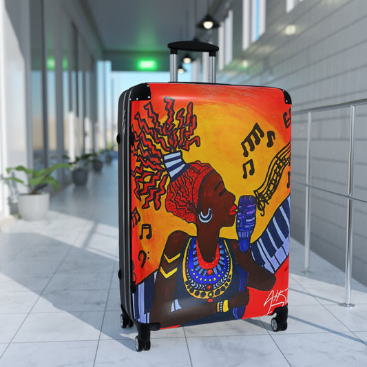 Artistic Travel Suitcase - Vibrant African Music Design