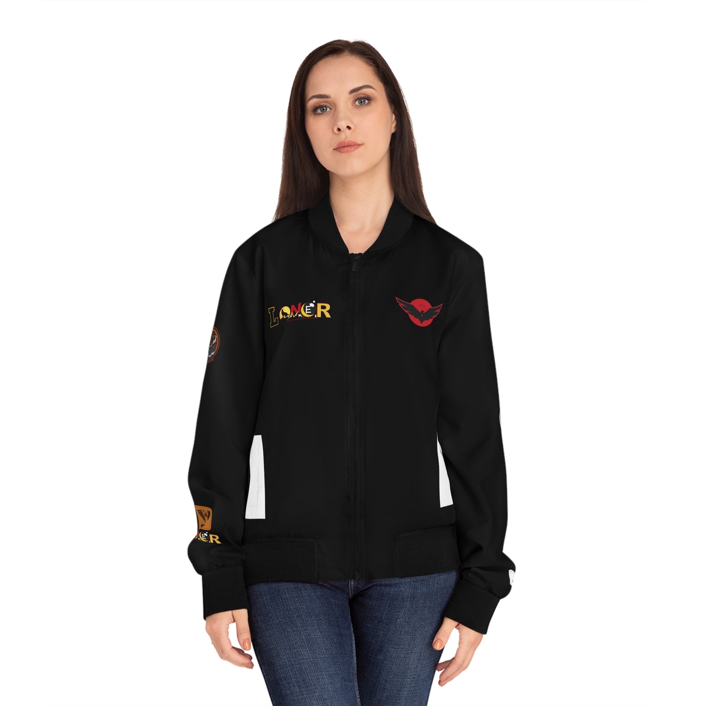 Wolf Themed Women's Bomber Jacket, Illusion Art Graphic Outerwear, Wild Animal Print