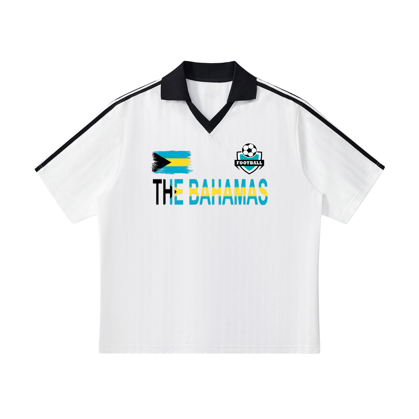 Bahamas Flag Themed Contrast Collar Striped Soccer Jersey