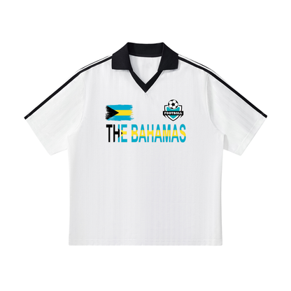 Bahamas Flag Themed Contrast Collar Striped Soccer Jersey