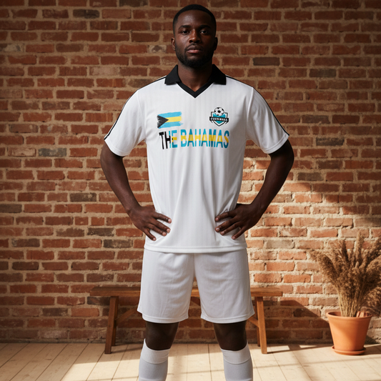 Bahamas Flag Themed Contrast Collar Striped Soccer Jersey ODMPOD