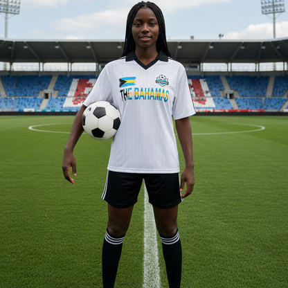 Bahamas Flag Themed Contrast Collar Striped Soccer Jersey