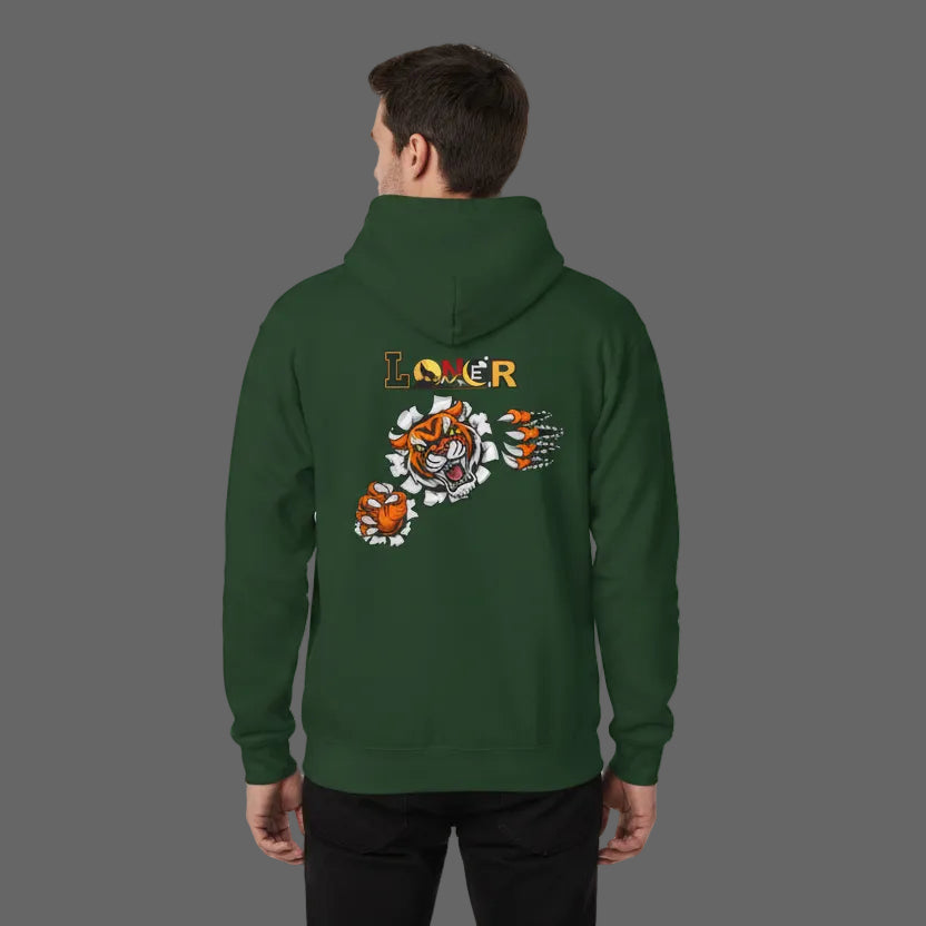 Tiger Graphic Hoodie, Lone Wolf Sweatshirt, Unisex Fleece Pullover, Softstyle, Cozy Animal Print Printify