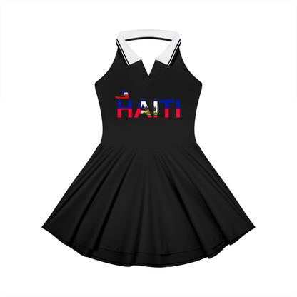 Haiti Flag Themed Women's Collared Halter A-Line Tennis Dress