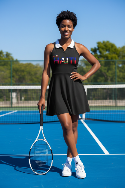Haiti Flag Themed Women's Collared Halter A-Line Tennis Dress