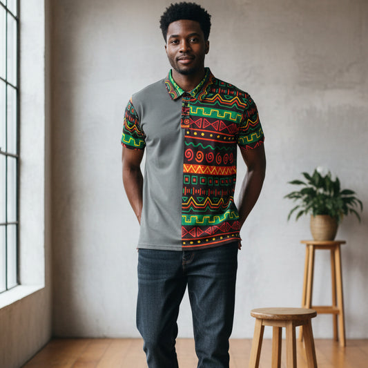 African Print Polo Shirt — Bold Kente-Inspired Pattern