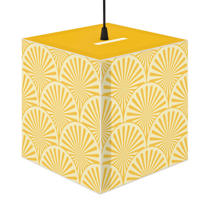 Yellow Art Deco Cube Lamp — Geometric Pattern Pendant Light