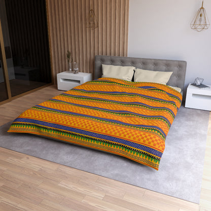 Striped Tribal Pattern Duvet Cover — Boho Orange Microfiber Bedding