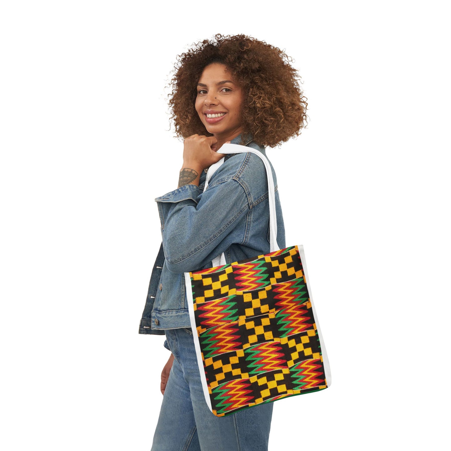 Kente Pattern Canvas Tote Bag — Vibrant African Print Market Tote