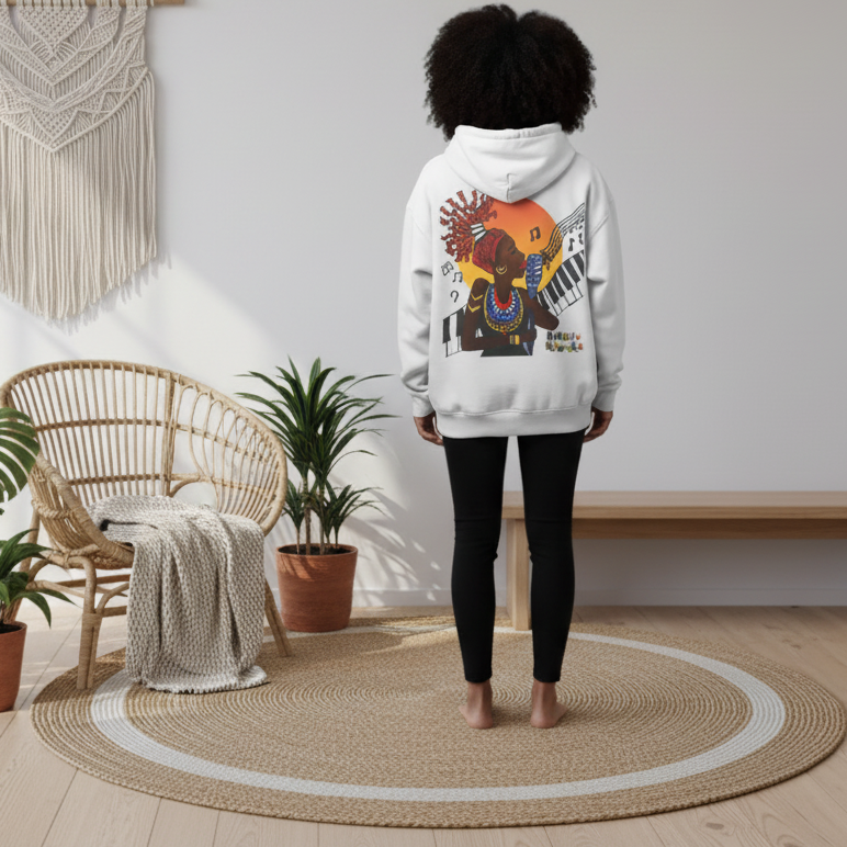 Jazz Singer Art Hoodie, Snow Wash Fleece Oversize Unisex Hoodie