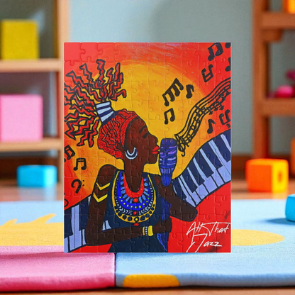Colorful Jazz Singer Puzzle - Multiple Sizes- Artistic Jigsaw for Music Lovers