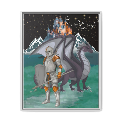 Knight and Dragon Fantasy Art, Framed Matte Canvas