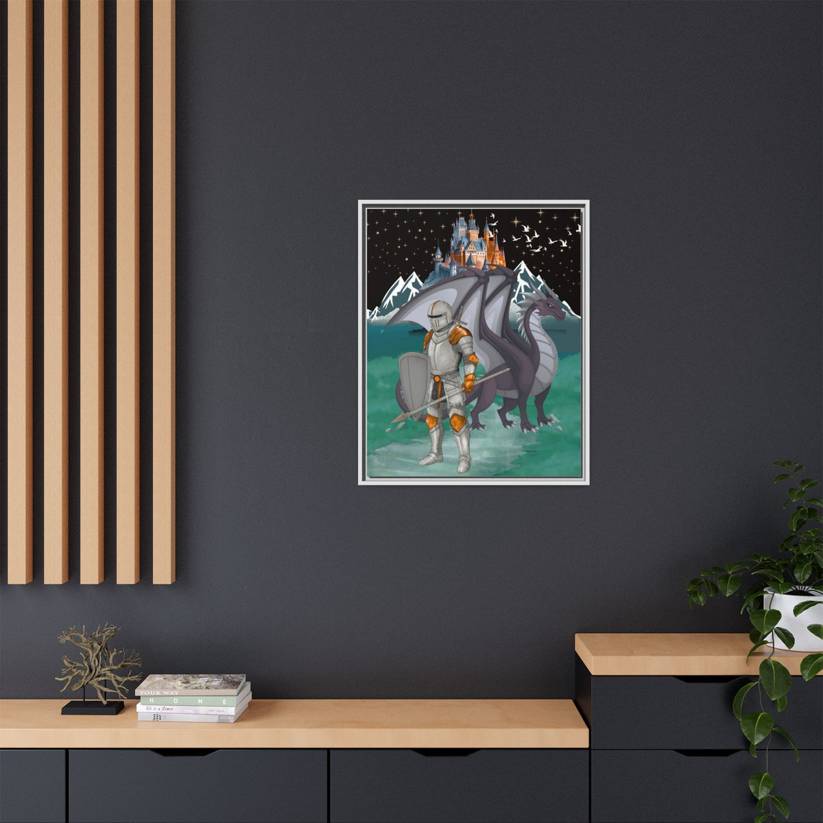 Knight and Dragon Fantasy Art, Framed Matte Canvas Printify