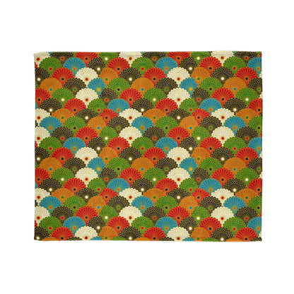 Retro Fan Pattern Polyester Blanket — Colorful Geometric Throw for Living Room & Gift