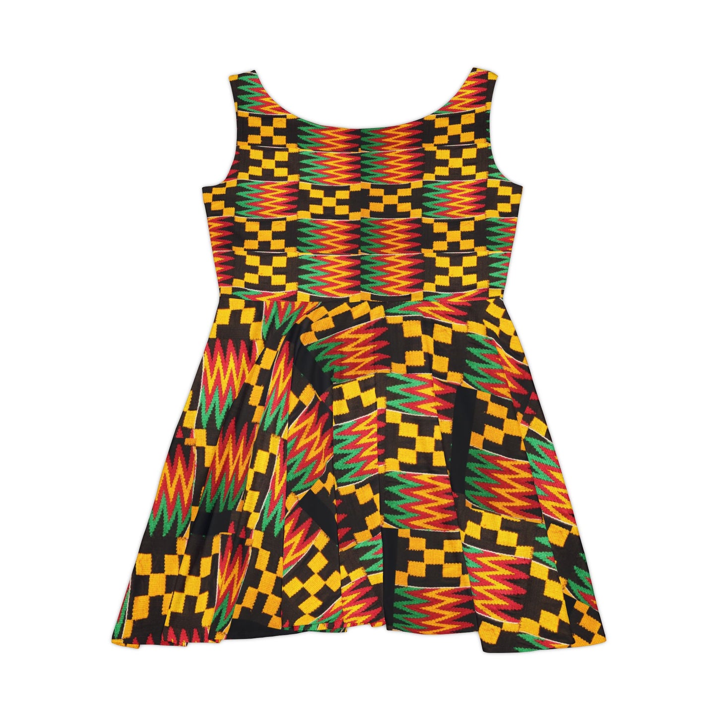 Kente Print Skater Dress — African-Inspired Bold Pattern Sundress