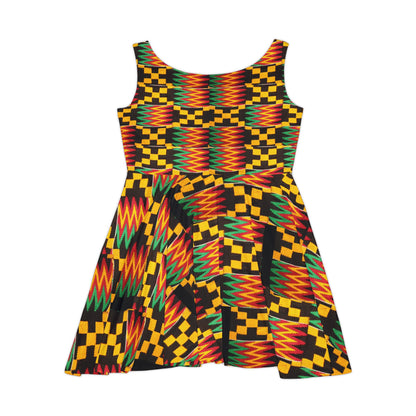 Kente Print Skater Dress — African-Inspired Bold Pattern Sundress