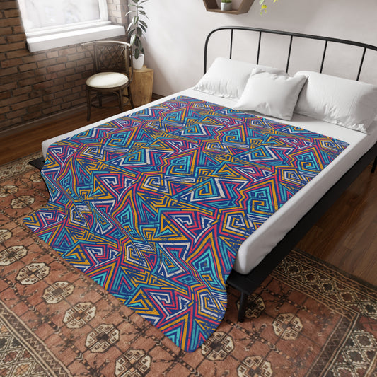 Colorful Geometric Plush Fleece Blanket | Cozy Home Decor, Gift for Her, Vibrant Throw