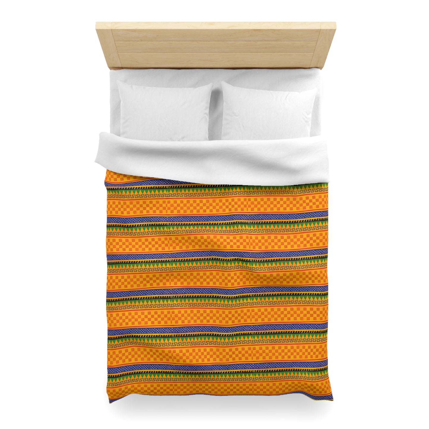 Striped Tribal Pattern Duvet Cover — Boho Orange Microfiber Bedding