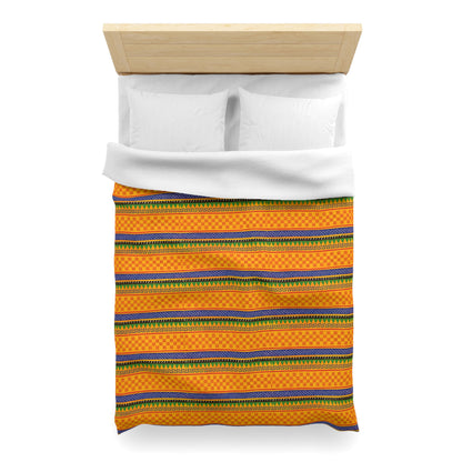 Striped Tribal Pattern Duvet Cover — Boho Orange Microfiber Bedding