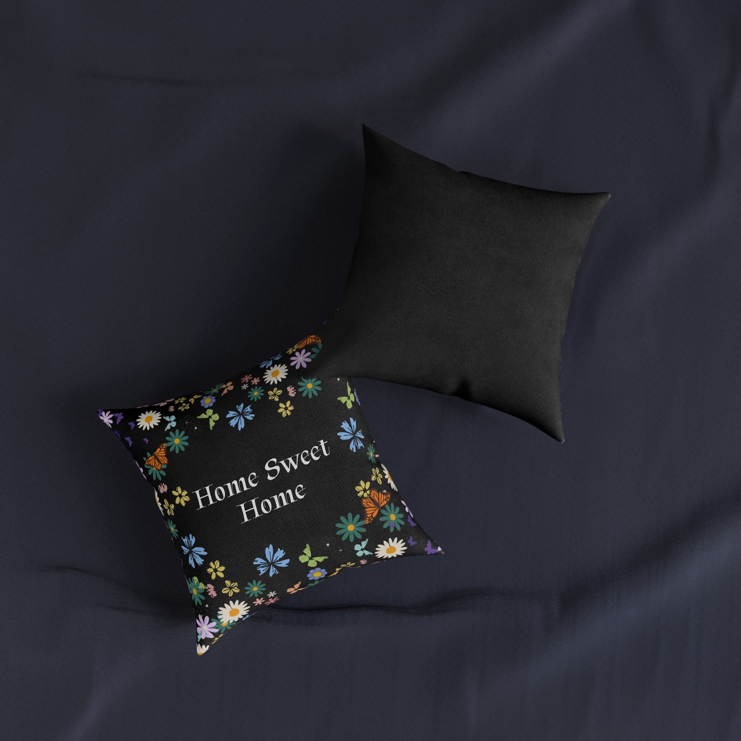 Floral Home Sweet Home Square Pillow - Cozy Decor for Living Room & Bedroom